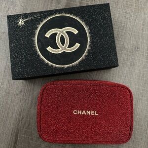 New Chanel Red Holiday Makeup Pouch Case